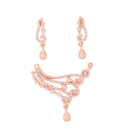 American Diamond Rose Gold Plated Designer Mangalsutra Pendant with Earrings Set for Girls and Women (Without Chain)