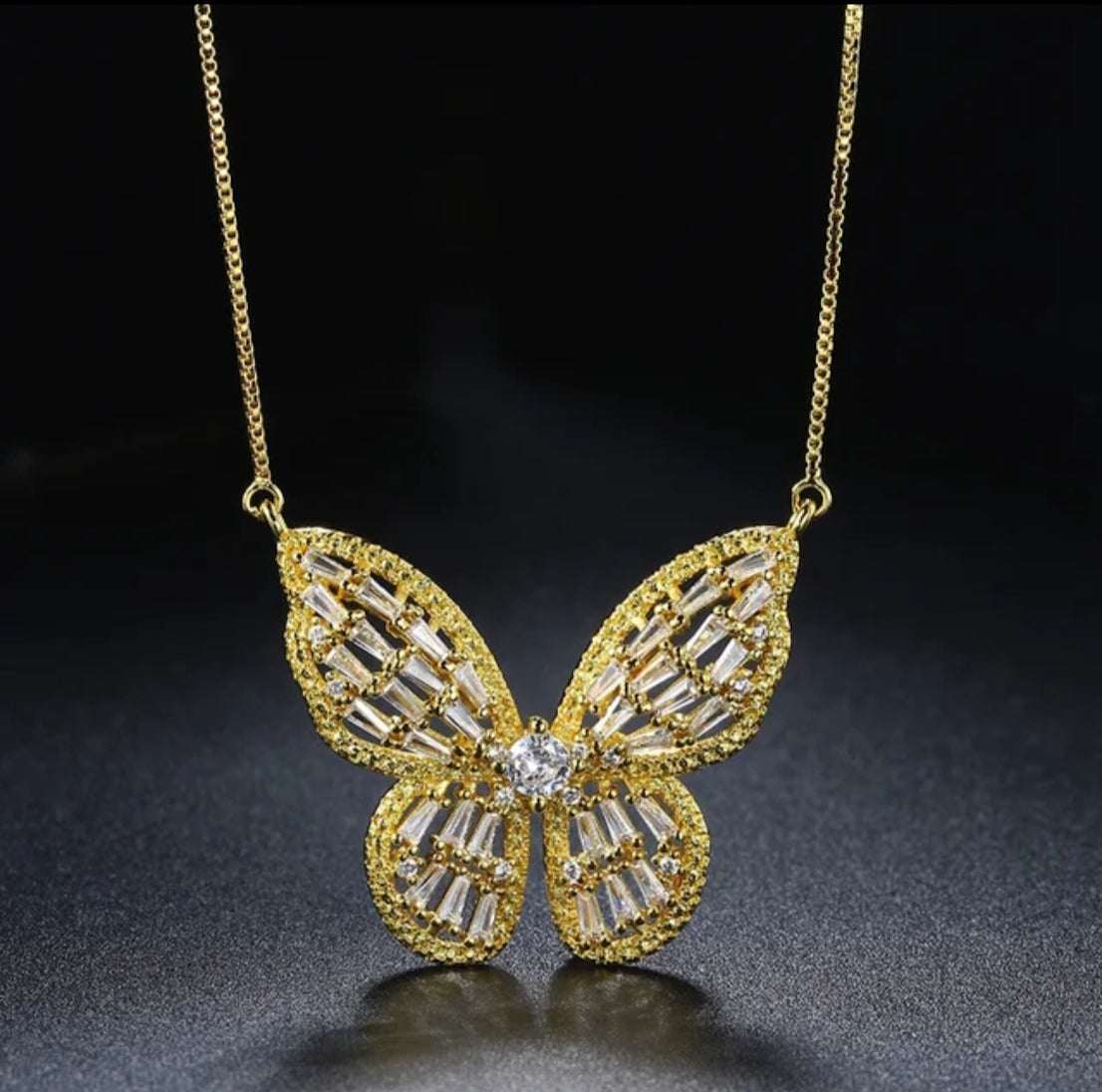 Gold Plated Zircon Studded Butterfly Pendant Necklace, Gift Necklace for Women and Girls