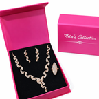 Gift Rose Gold Plated Necklace Set With Adjustable Finger Ring For Women And Girls