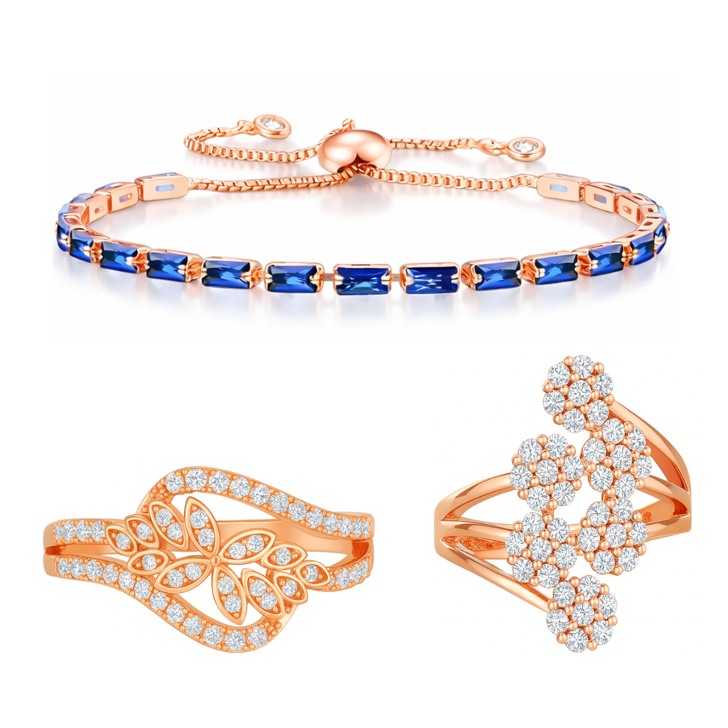 Nilu's Collection Rose Adjustable Bracelet With Adjustable Rings For Women And Girls