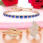 Nilu's Collection Rose Adjustable Bracelet With Adjustable Rings For Women And Girls
