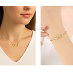 Nilu's Collection Gold Plated Infinity Pendant Necklace & Adjustable Bracelet Set with American Diamond for Women & Girls | Anti-Allergy | Anti- Tarnish | Office Wear