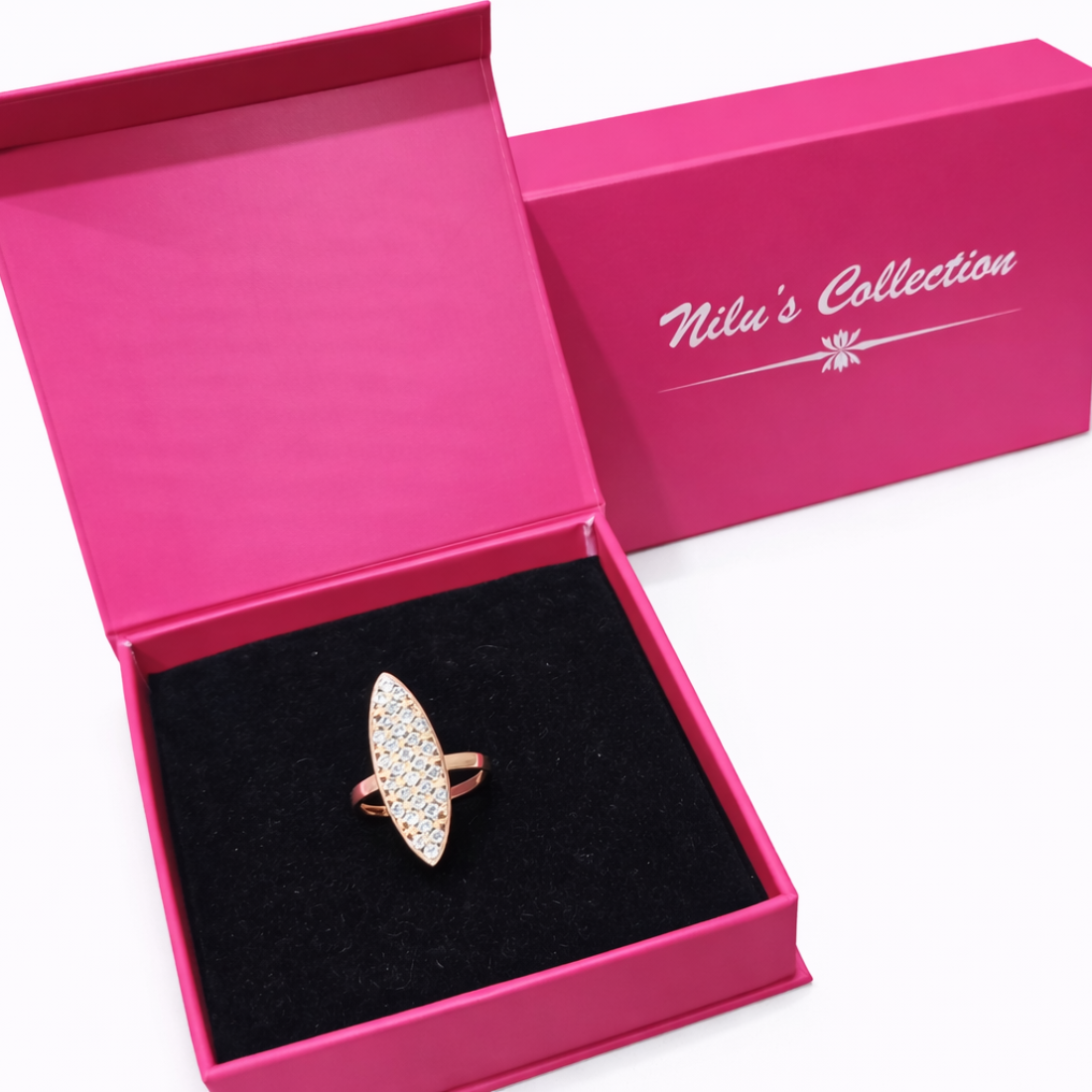 Gift Rose Gold Plated Necklace Set With Adjustable Finger Ring For Women And Girls