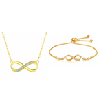 Nilu's Collection Gold Plated Infinity Pendant Necklace & Adjustable Bracelet Set with American Diamond for Women & Girls | Anti-Allergy | Anti- Tarnish | Office Wear