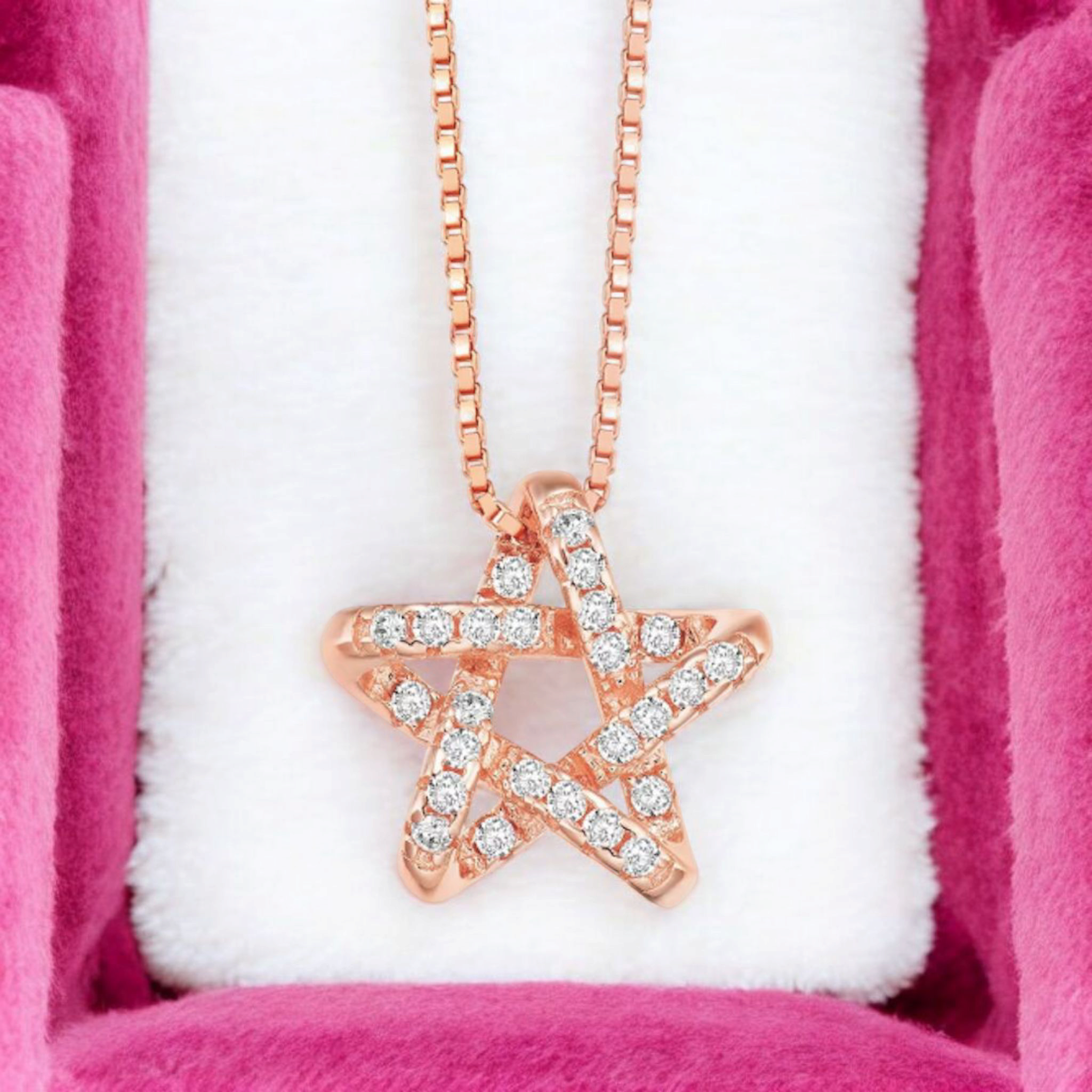 American Diamond -Studded Star Pendant Necklace| Rose Gold Plated Pendant with Chain| Fashion Jewellery for Women