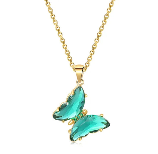 Elegant Gold Plated Butterfly Necklace for Women and Girls, Trendy Butterfly Jewelry (Green)