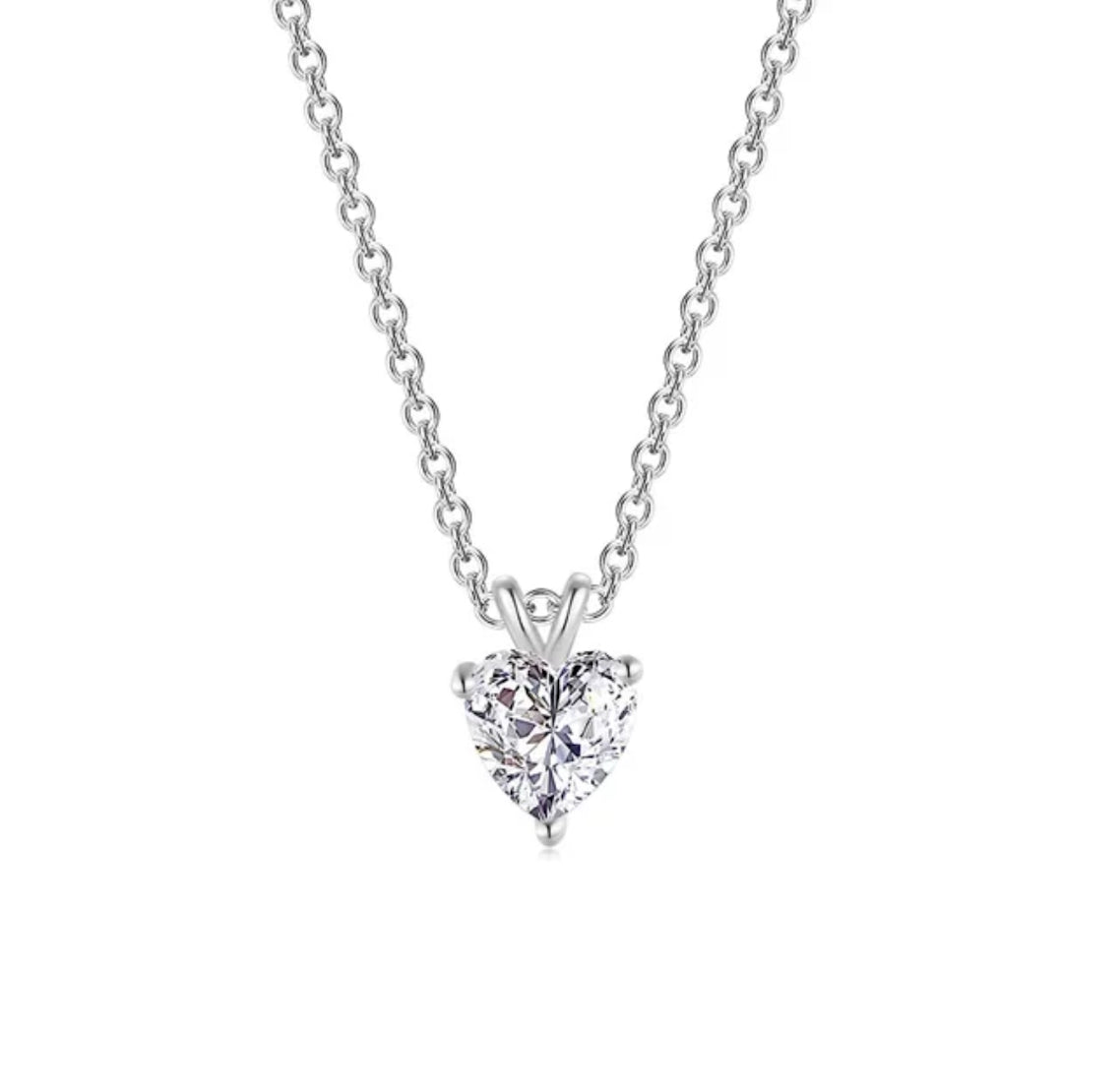 Silver Plated Love Shaped Solitaire Pendant with Link Chain for Women & Girls, Cubic Zircon Heart Pendant Locket (Silver)