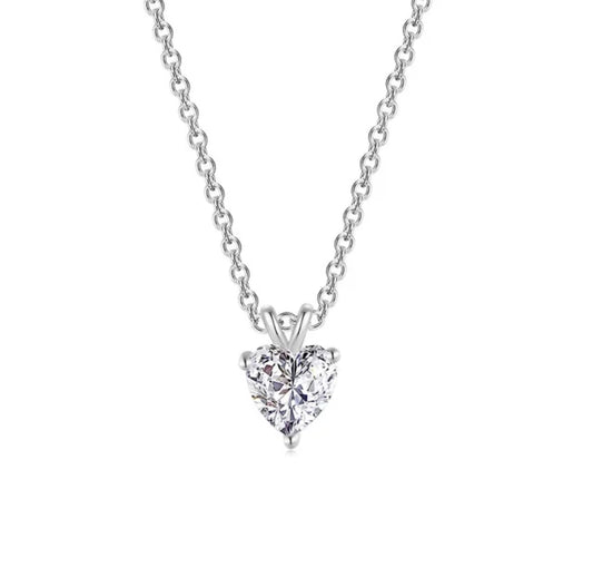 Silver Plated Love Shaped Solitaire Pendant with Link Chain for Women & Girls, Cubic Zircon Heart Pendant Locket (Silver)