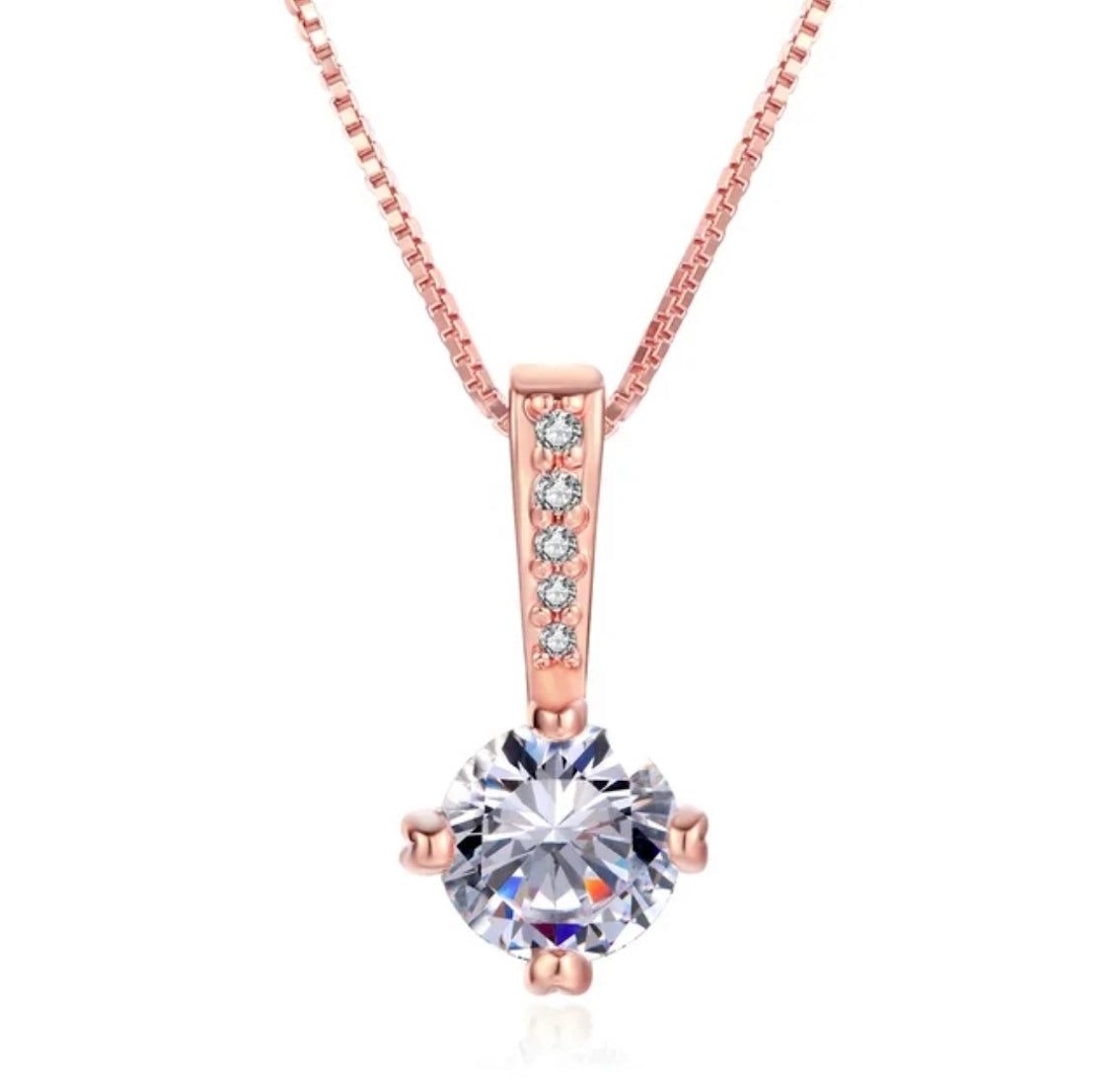 Rose Gold Plated Solitaire Pendant Chain for Women & Girls, Cubic Zircon Pendant Locket (Rose Gold)