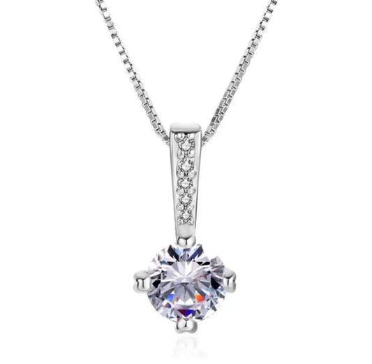 Silver Plated Solitaire Pendant Chain for Women & Girls, Cubic Zircon Pendant Locket (Silver)