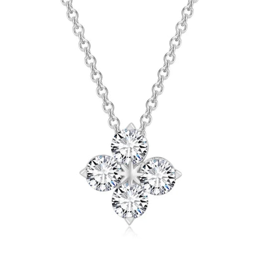 Silver Plated Flower Pendant with Link Chain, Floral Shape Necklace for Women & Girls (Silver)