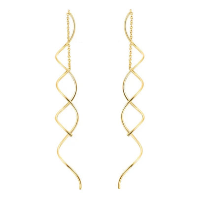 Spiral Threader Earrings for Women, Twisted Spiral Drop Dangle Earrings, Unique Minimal Everyday Earrings (Gold)