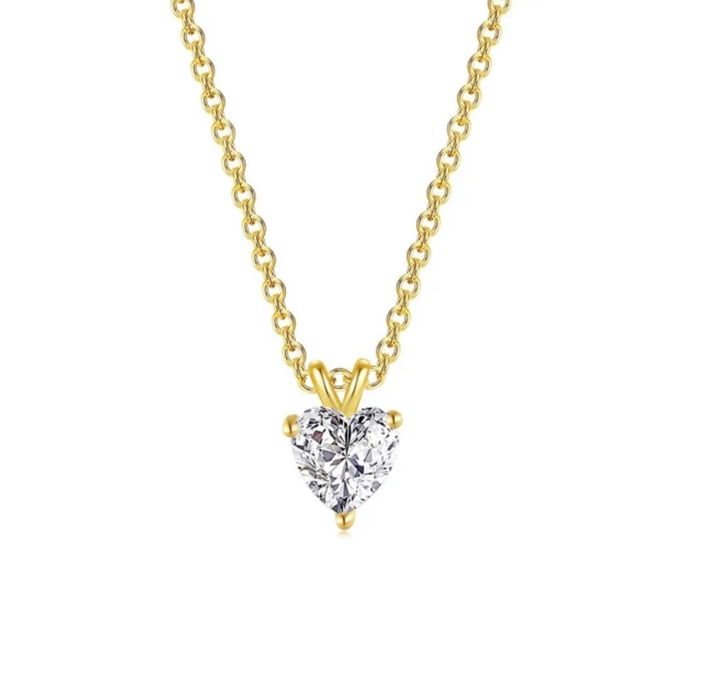 Gold Plated Love Shaped Solitaire Pendant with Link Chain for Women & Girls, Cubic Zircon Heart Pendant Locket (Gold)