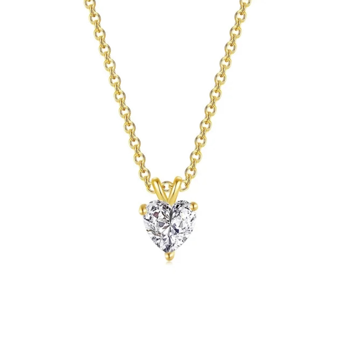 Gold Plated Love Shaped Solitaire Pendant with Link Chain for Women & Girls, Cubic Zircon Heart Pendant Locket (Gold)