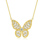 Gold Plated Zircon Studded Butterfly Pendant Necklace, Gift Necklace for Women and Girls