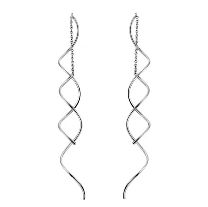 Spiral Threader Earrings for Women, Twisted Spiral Drop Dangle Earrings, Unique Minimal Everyday Earrings (Silver)