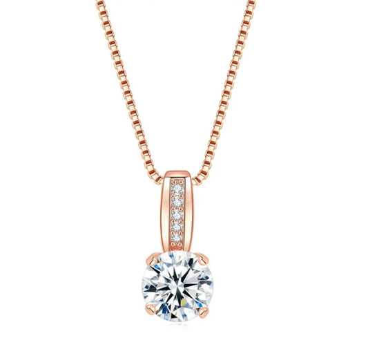 Cubic Zirconia Rose Gold Plated Pendant Necklace with Chain for Women & Girls, Gift Jewelry for Her