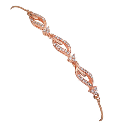 Rose Gold Plated American Diamond Adjustable Bracelet, Stylish Fashion Jewellery Gift for Girls & Women