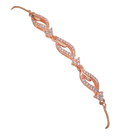 Rose Gold Plated American Diamond Adjustable Bracelet, Stylish Fashion Jewellery Gift for Girls & Women