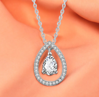 Silver Plated White Cubic Zirconia Studded Pendant for Women with Link Chain, Jewellery Gifts for Women & Girls (Silver)