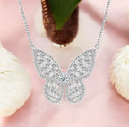 Silver Plated Zircon Butterfly Pendant with Chain for Women and Girls, Gift Jewelry for Her