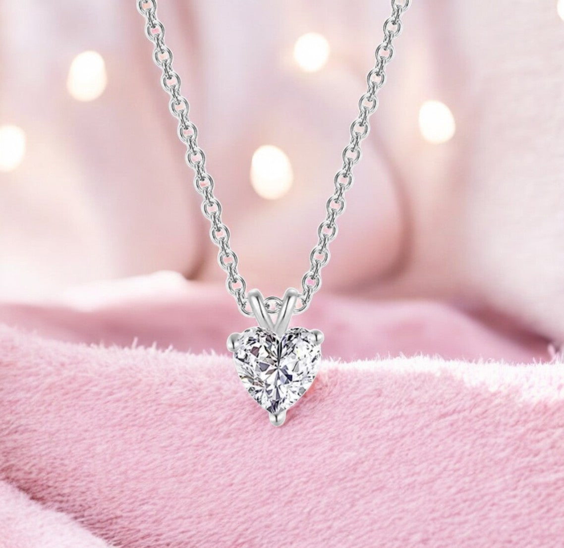 Silver Plated Love Shaped Solitaire Pendant with Link Chain for Women & Girls, Cubic Zircon Heart Pendant Locket (Silver)