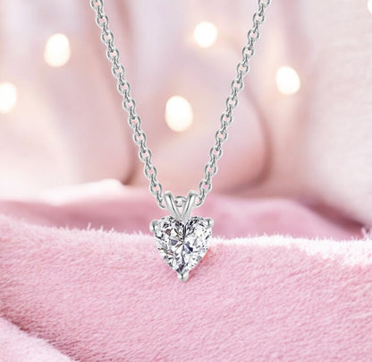 Silver Plated Love Shaped Solitaire Pendant with Link Chain for Women & Girls, Cubic Zircon Heart Pendant Locket (Silver)