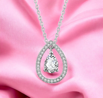 Silver Plated White Cubic Zirconia Studded Pendant for Women with Link Chain, Jewellery Gifts for Women & Girls (Silver)