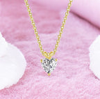 Gold Plated Love Shaped Solitaire Pendant with Link Chain for Women & Girls, Cubic Zircon Heart Pendant Locket (Gold)