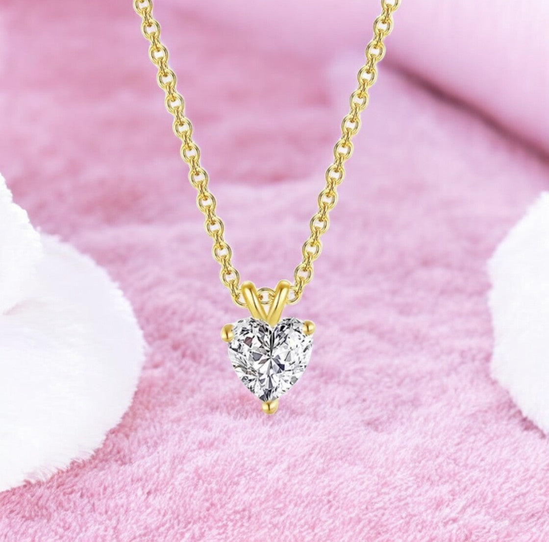 Gold Plated Love Shaped Solitaire Pendant with Link Chain for Women & Girls, Cubic Zircon Heart Pendant Locket (Gold)