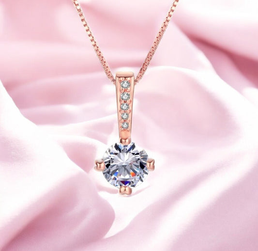 Rose Gold Plated Solitaire Pendant Chain for Women & Girls, Cubic Zircon Pendant Locket (Rose Gold)