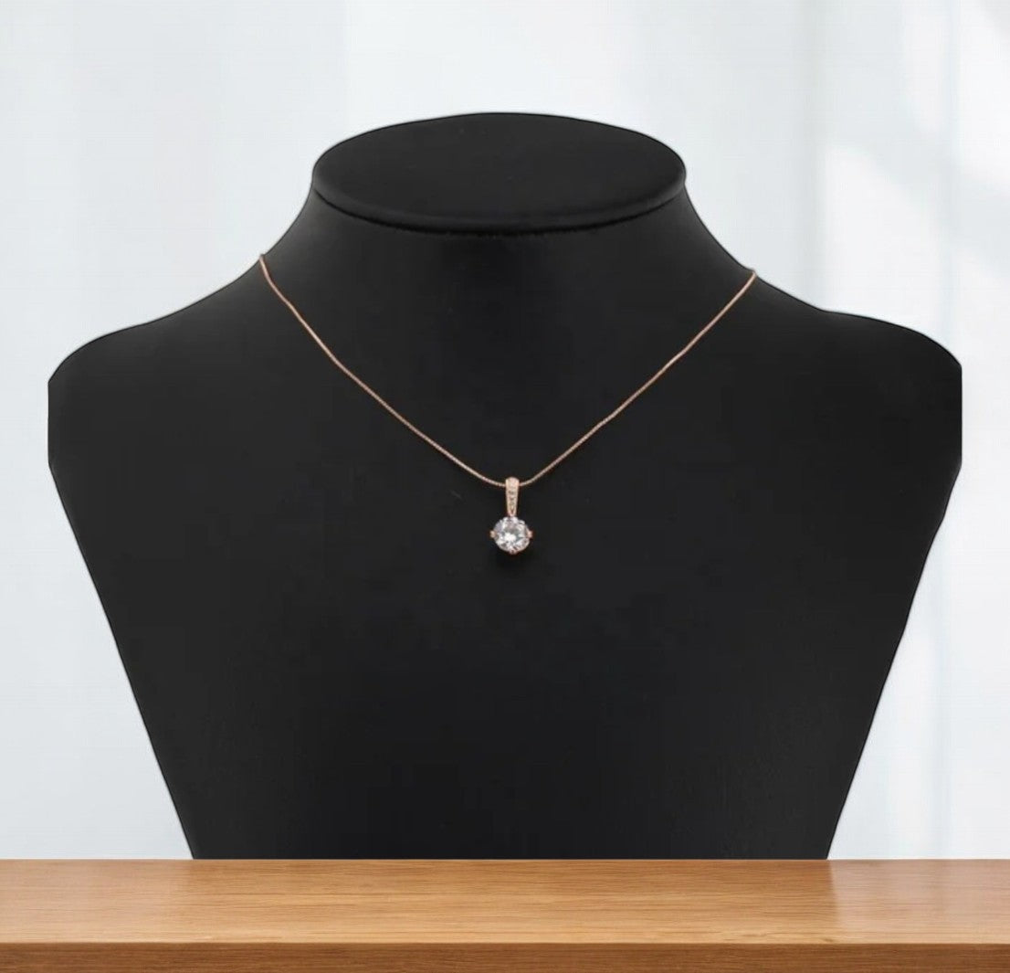 Rose Gold Plated Solitaire Pendant Chain for Women & Girls, Cubic Zircon Pendant Locket (Rose Gold)