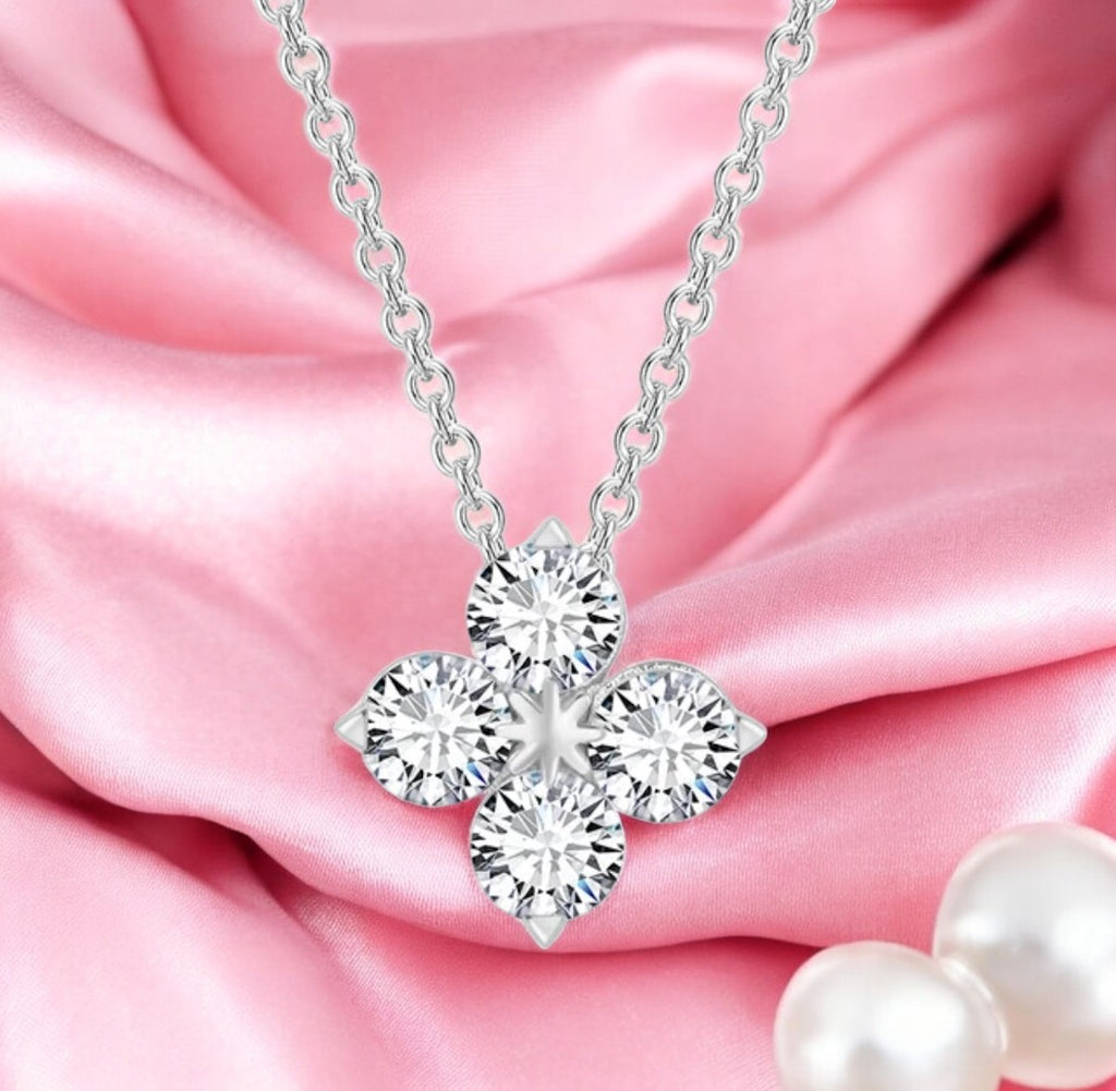 Silver Plated Flower Pendant with Link Chain, Floral Shape Necklace for Women & Girls (Silver)