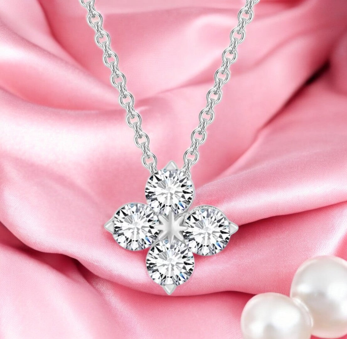 Silver Plated Flower Pendant with Link Chain, Floral Shape Necklace for Women & Girls (Silver)