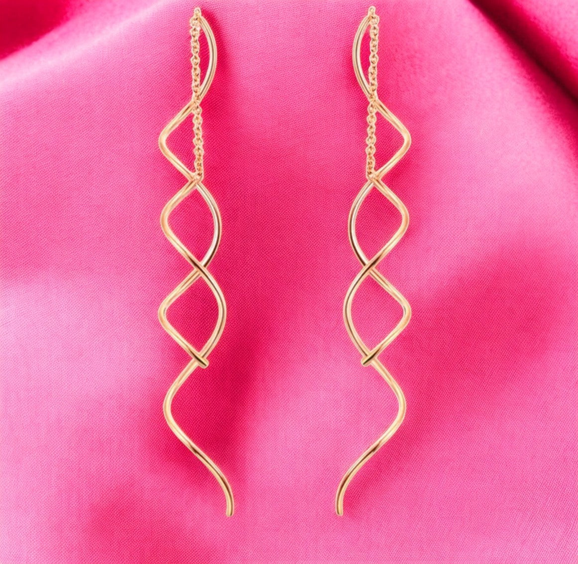 Spiral Threader Earrings for Women, Twisted Spiral Drop Dangle Earrings, Unique Minimal Everyday Earrings (Rose Gold)