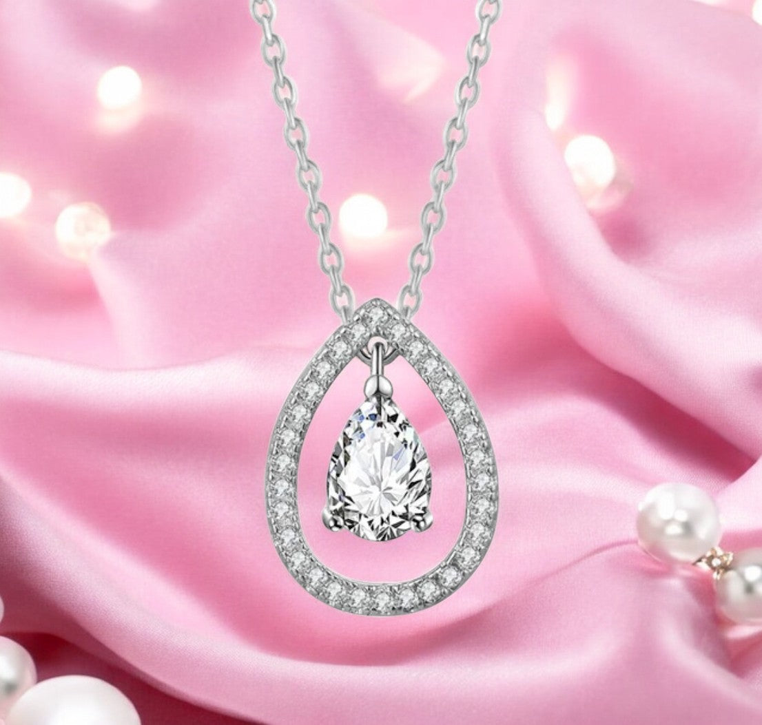 Silver Plated White Cubic Zirconia Studded Pendant for Women with Link Chain, Jewellery Gifts for Women & Girls (Silver)