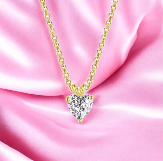 Gold Plated Love Shaped Solitaire Pendant with Link Chain for Women & Girls, Cubic Zircon Heart Pendant Locket (Gold)