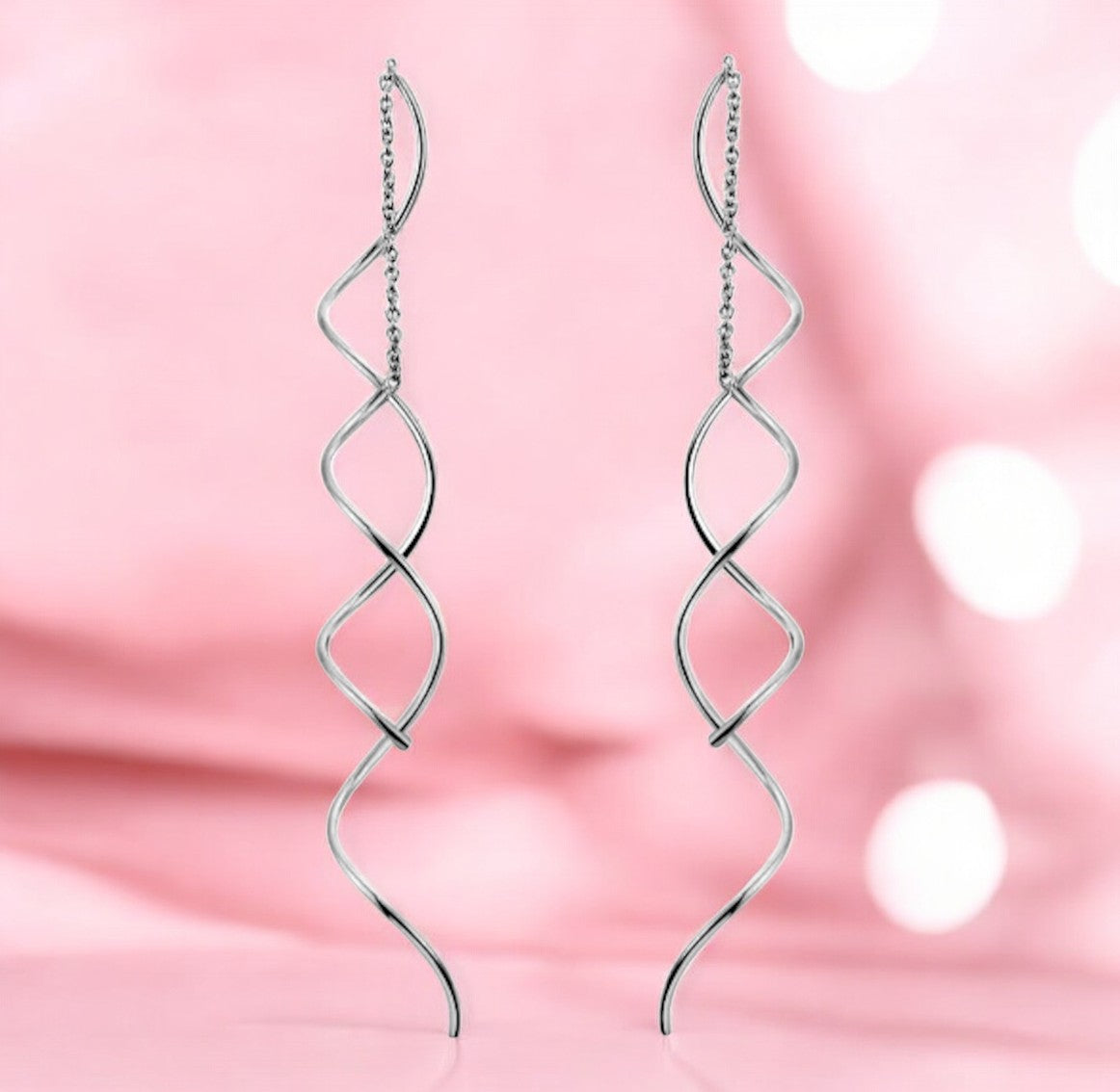 Spiral Threader Earrings for Women, Twisted Spiral Drop Dangle Earrings, Unique Minimal Everyday Earrings (Silver)