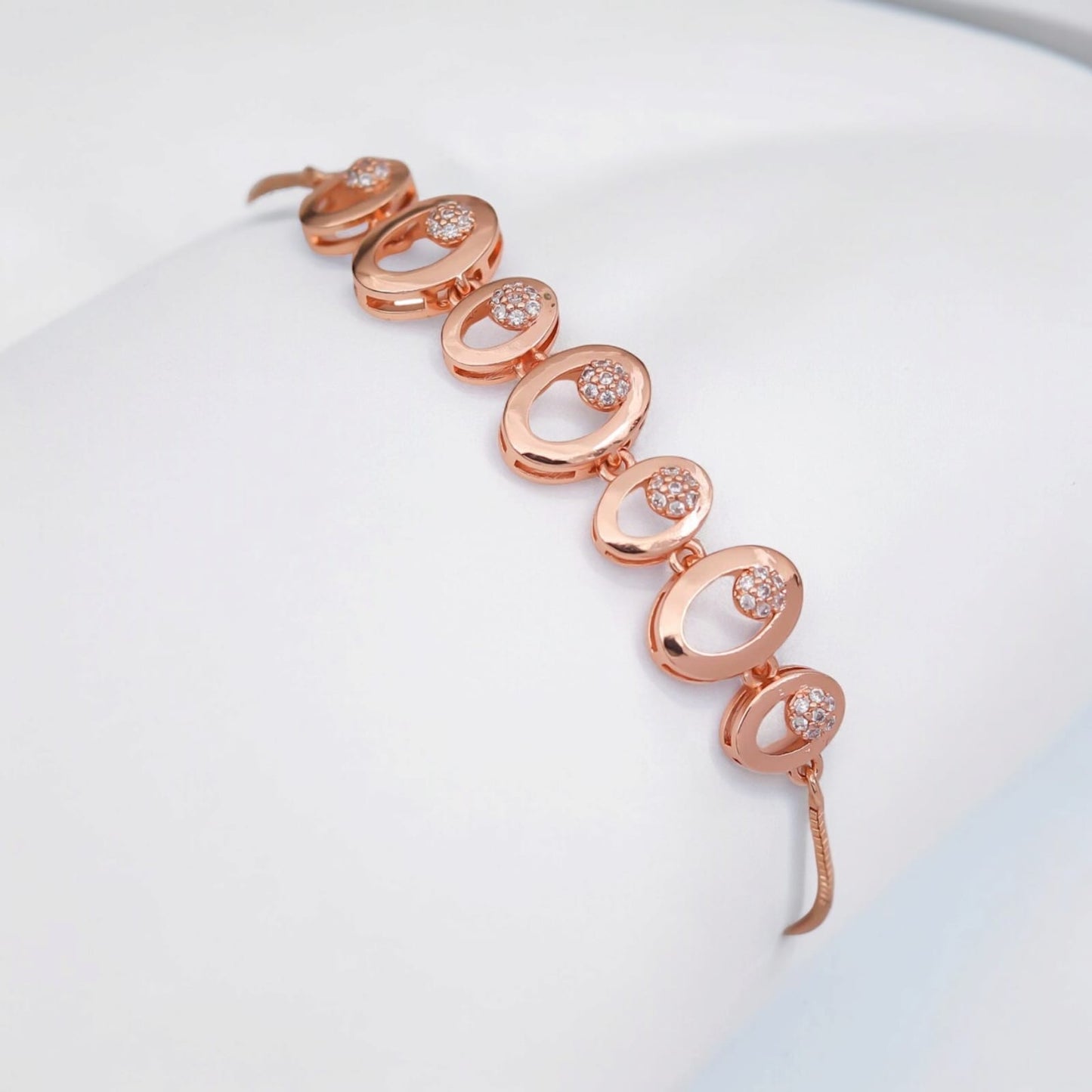 Rose Gold Plated AD Stone Bracelets for Women and Girls, Stylish Adjustable Alloy Bracelet, Birthday Anniversary and Valentine Gift