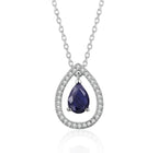 Silver Plated White Cubic Zirconia Studded Pendant for Women with Link Chain, Jewellery Gifts for Women & Girls (Silver with Blue Stone)
