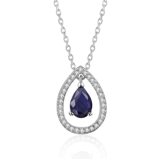 Silver Plated White Cubic Zirconia Studded Pendant for Women with Link Chain, Jewellery Gifts for Women & Girls (Silver with Blue Stone)