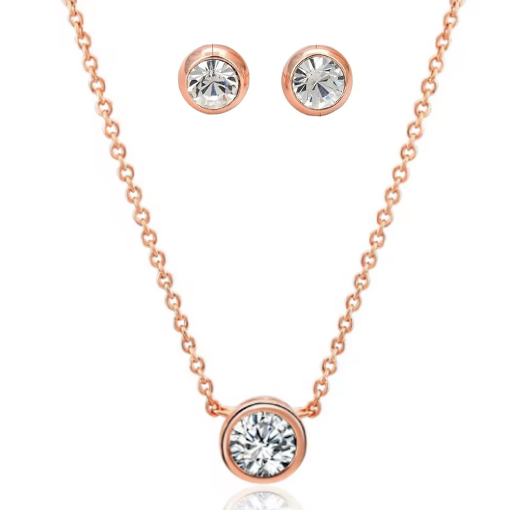 American Diamond Rose Gold Plated Necklace and Earrings for Girls and Women, Gift Jewelry for Women