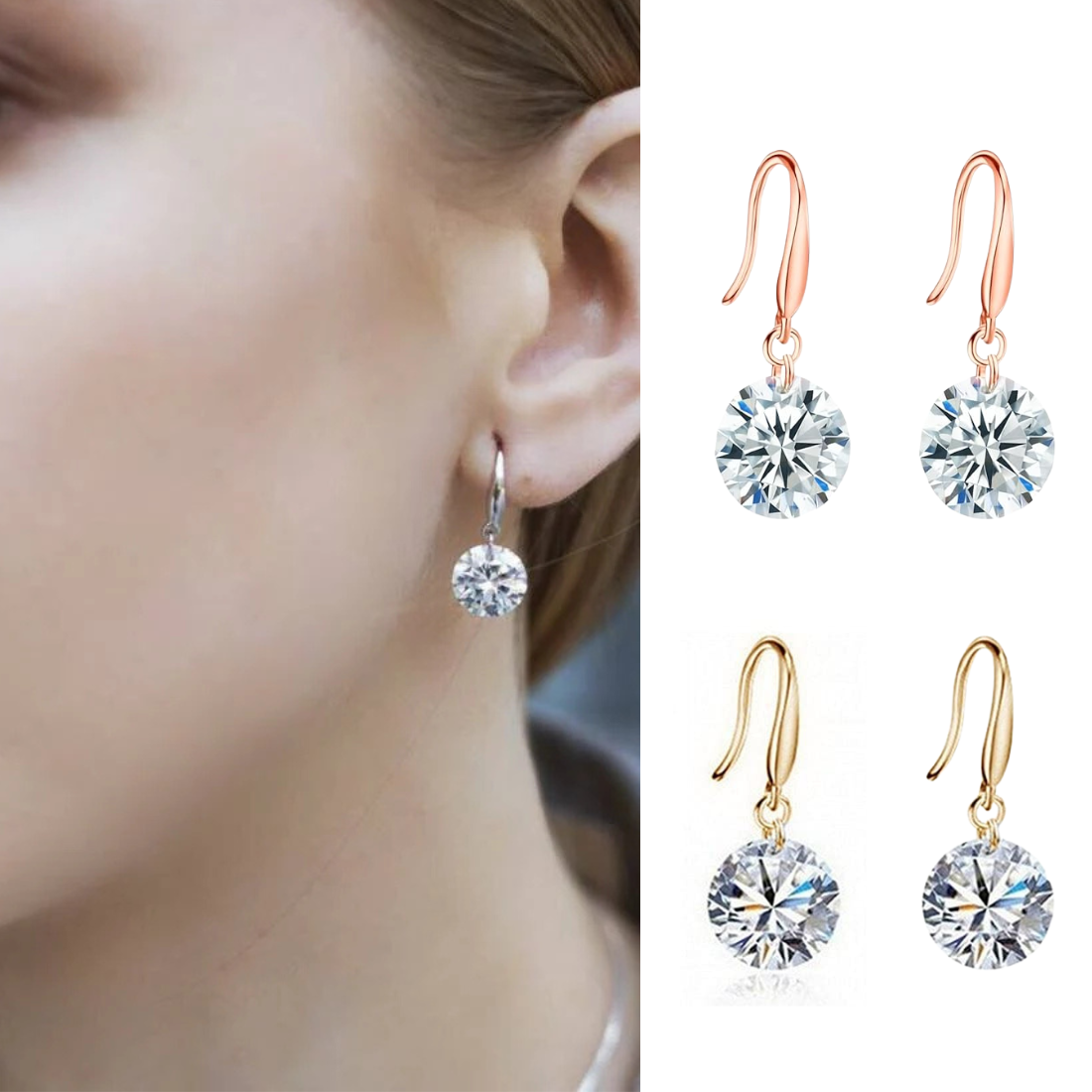 Combo of Rose Gold and Golden Drop Earrings with White Stone for Women d Girl Crystal Copper Stud Earring