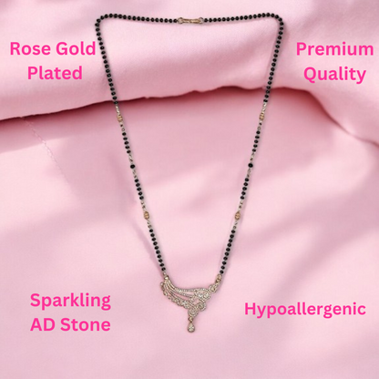 American Diamond Rose Gold Plated Designer Mangalsutra Pendant with chain for Girls and Women