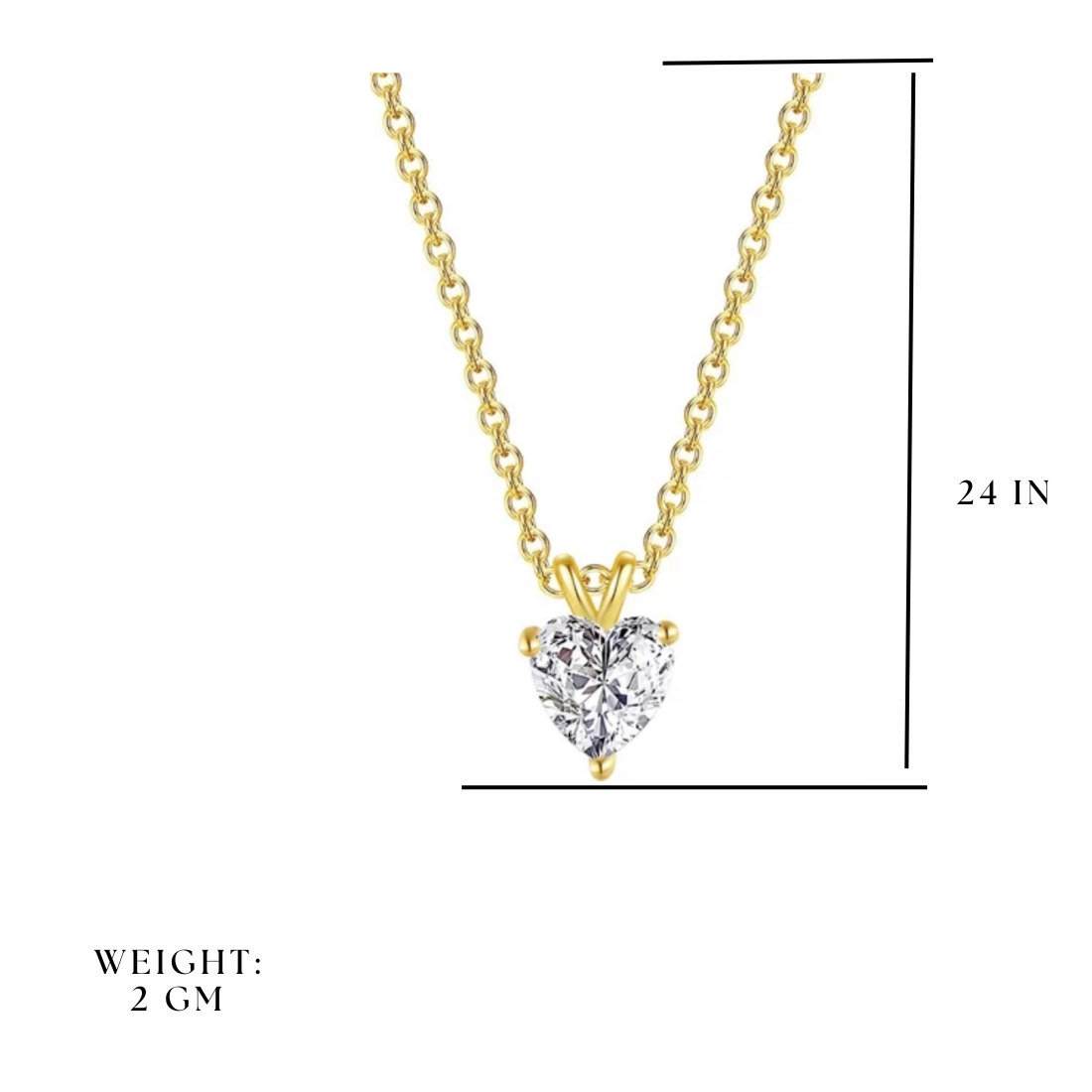 Gold Plated Love Shaped Solitaire Pendant with Link Chain for Women & Girls, Cubic Zircon Heart Pendant Locket (Gold)