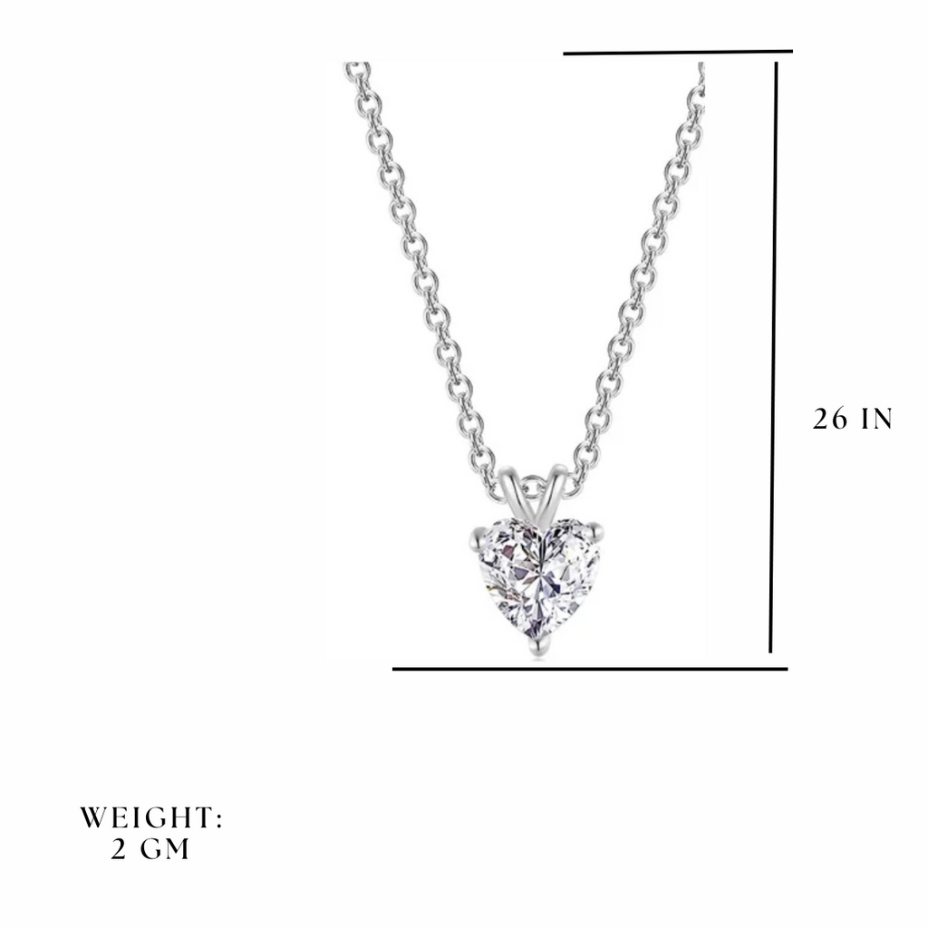 Silver Plated Love Shaped Solitaire Pendant with Link Chain for Women & Girls, Cubic Zircon Heart Pendant Locket (Silver)