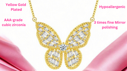 Gold Plated Zircon Studded Butterfly Pendant Necklace, Gift Necklace for Women and Girls