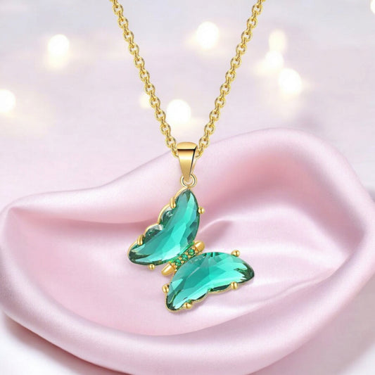 Elegant Gold Plated Butterfly Necklace for Women and Girls, Trendy Butterfly Jewelry (Green)