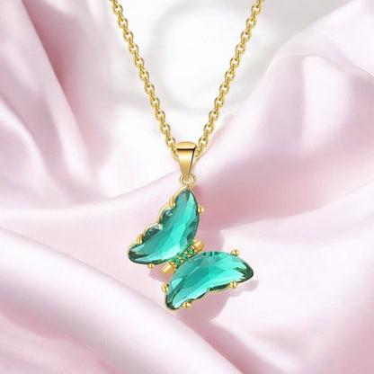 Elegant Gold Plated Butterfly Necklace for Women and Girls, Trendy Butterfly Jewelry (Green)