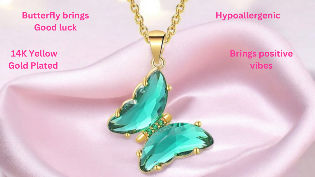 Elegant Gold Plated Butterfly Necklace for Women and Girls, Trendy Butterfly Jewelry (Green)